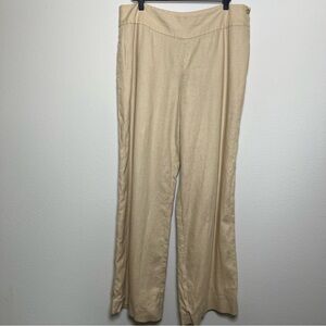 Lauren Ralph Lauren Women Linen‎ Trouser Pants 14 Petite Tan Wide Leg Lagenlook